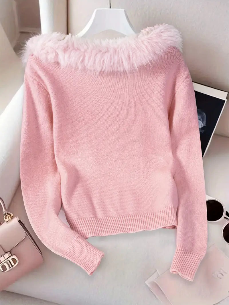 Axelbandslös Tröja Fuskpäls | Tillsammans mot Bröstcancer