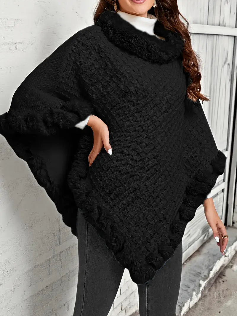 Pälskrage Våfflad Poncho | Tillsammans mot Bröstcancer