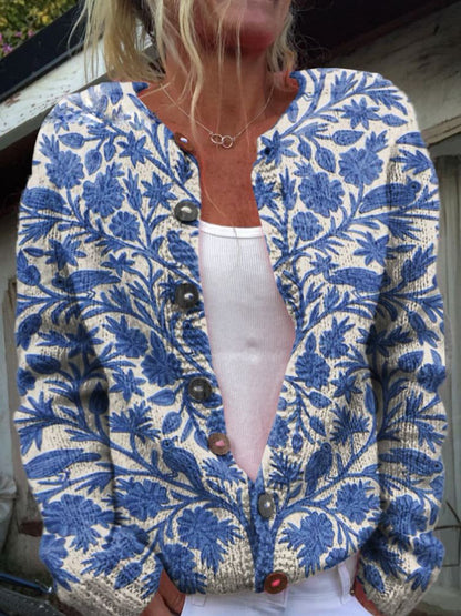 Annelie™ - Blommig Stickad Kofta