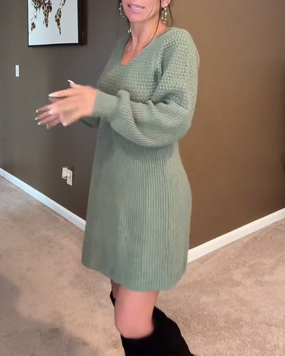 Emma™ - V-ringad Stickad Klänning