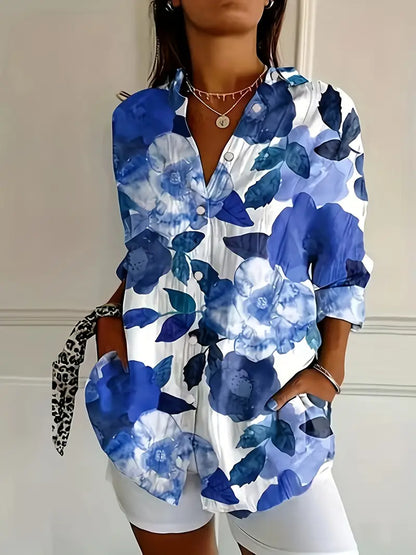 Berit™ – Blommig Blus med Krage