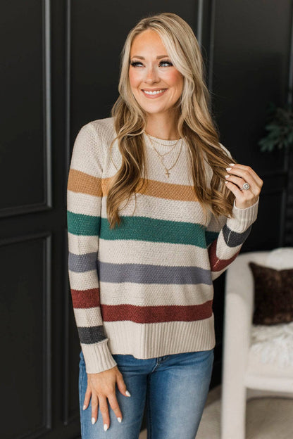 Selma™ - Randig Stickad Tröja