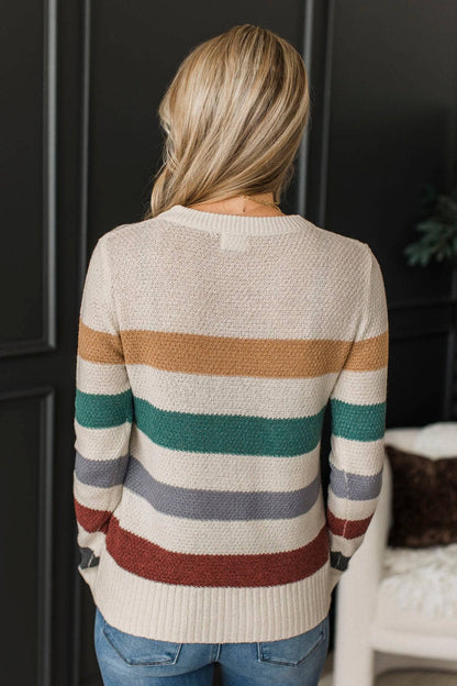 Selma™ - Randig Stickad Tröja