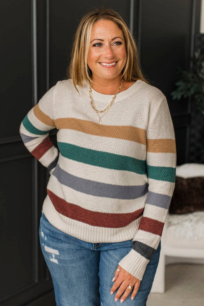 Selma™ - Randig Stickad Tröja