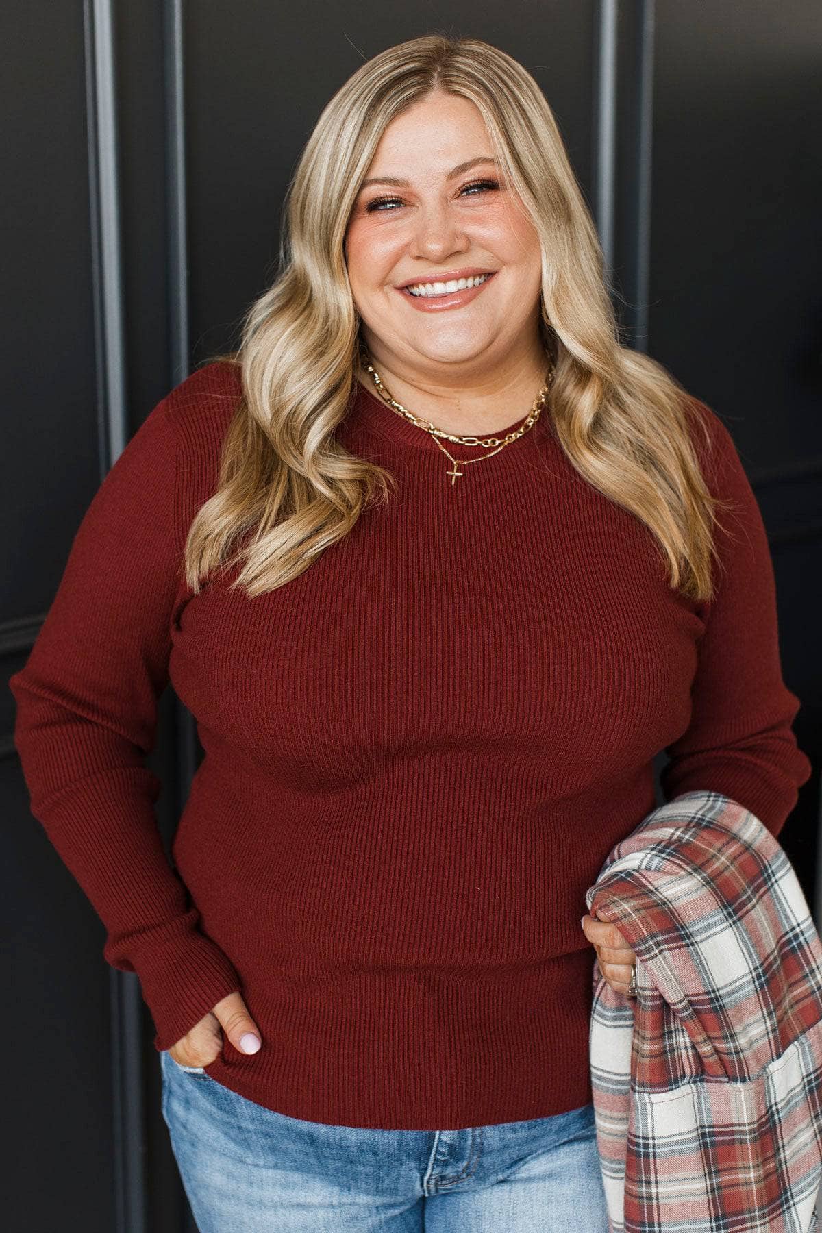 Freja™ - Röd Ribbstickad Tröja