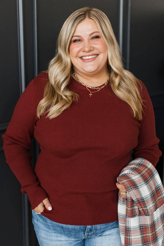 Freja™ - Röd Ribbstickad Tröja