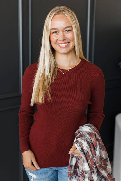 Freja™ - Röd Ribbstickad Tröja