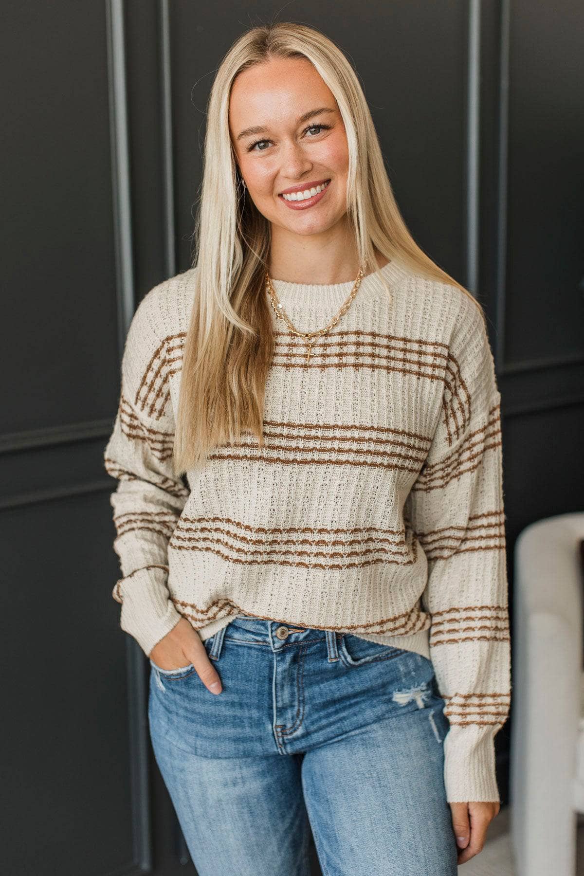 Hedda™ - Randig Stickad Tröja