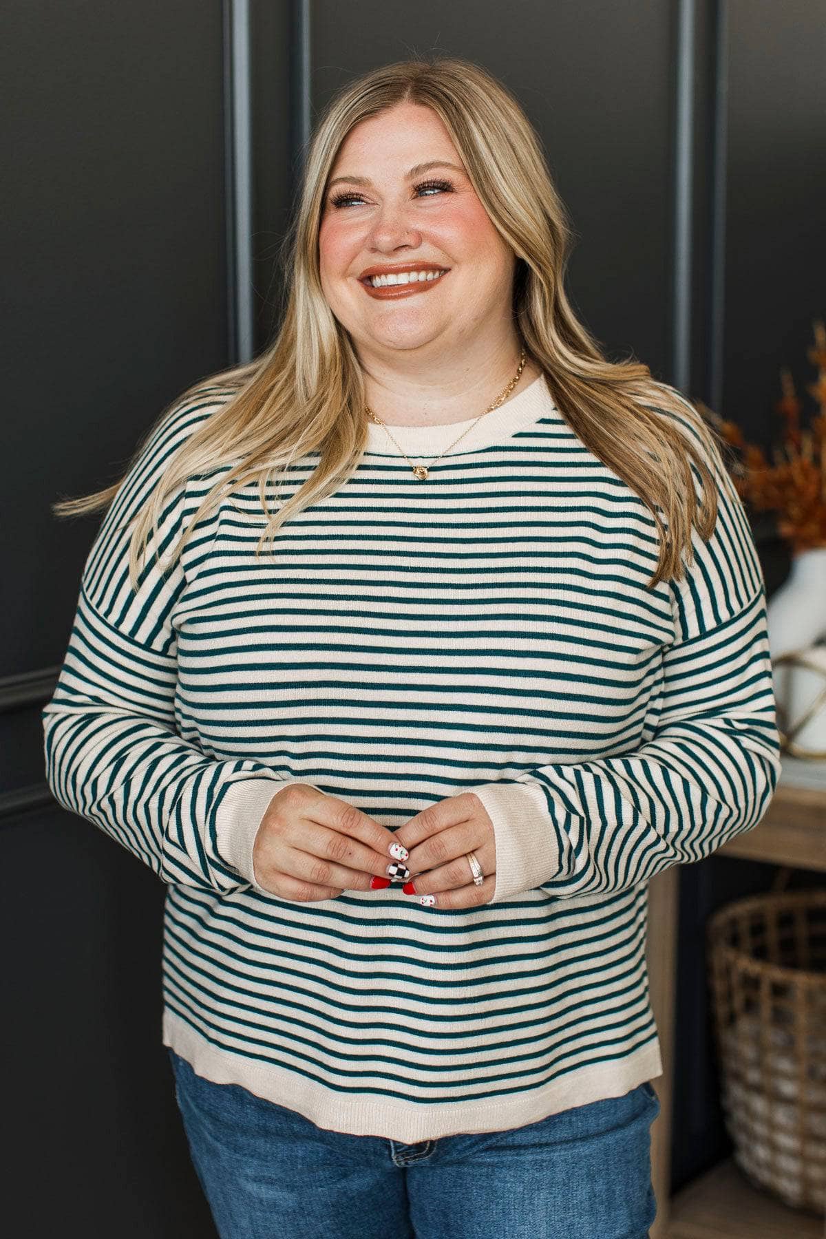 Freja™ - Randig Stickad Tröja