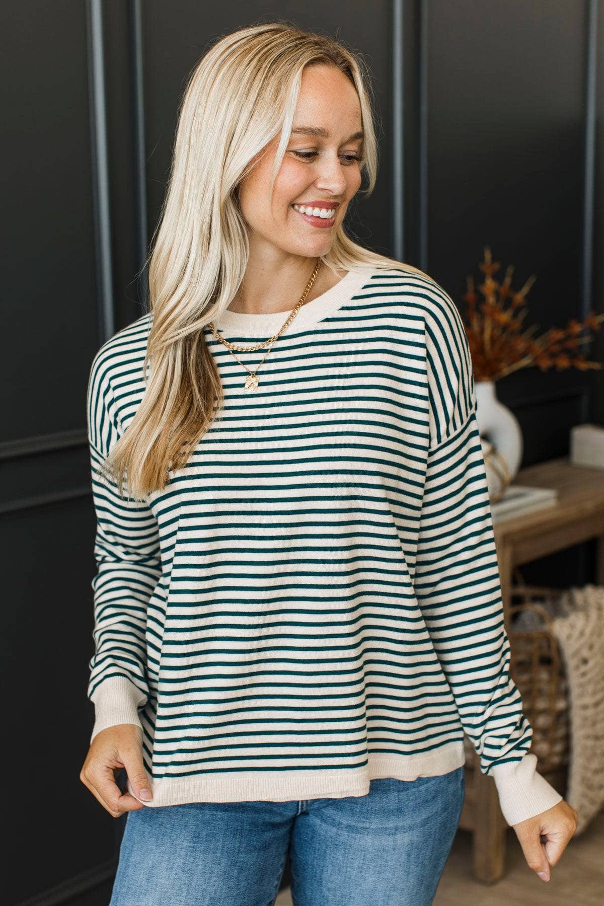 Freja™ - Randig Stickad Tröja