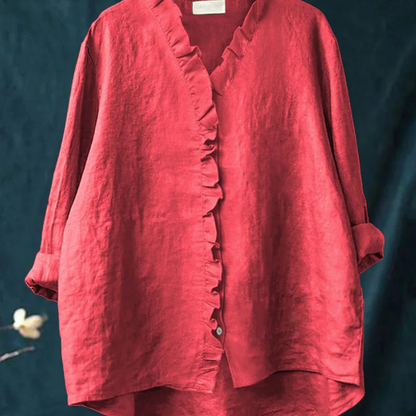 Elin™ - Linneblus med Volanger för Dam