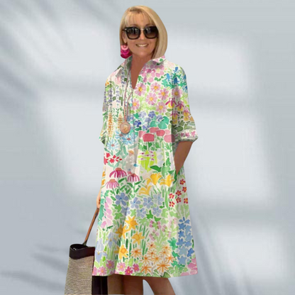 Chloe™ – Elegant blommig skjortklänning