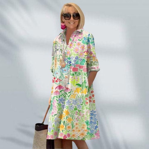 Chloe™ – Elegant blommig skjortklänning