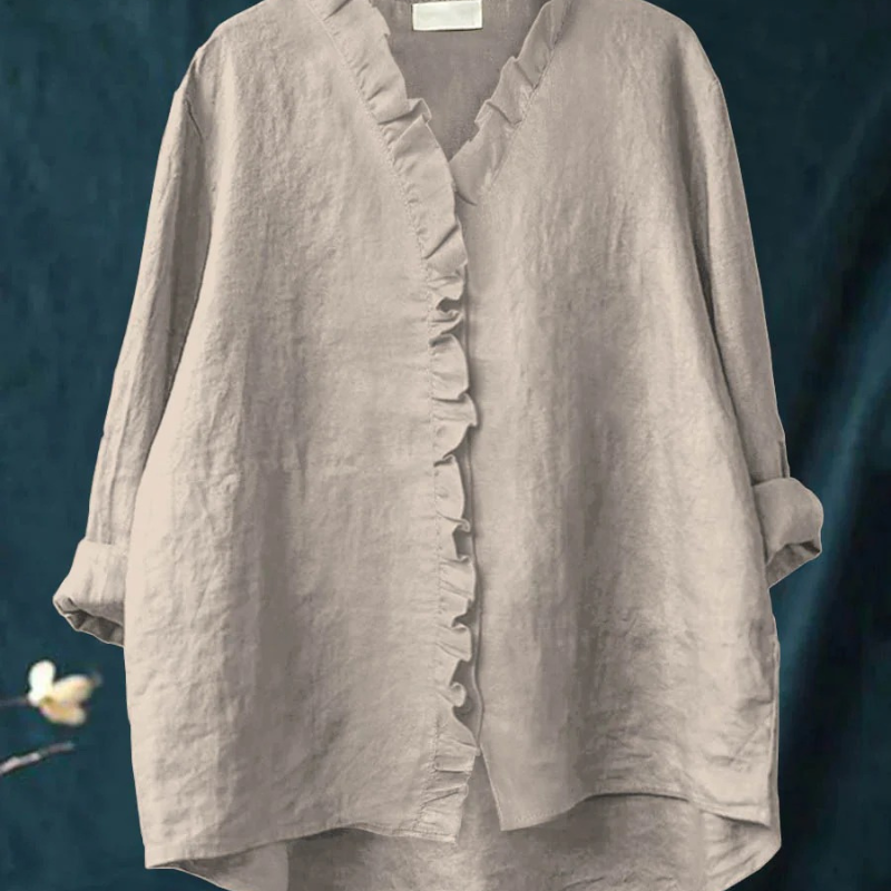 Elin™ - Linneblus med Volanger för Dam