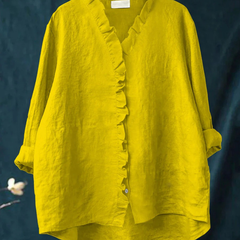 Elin™ - Linneblus med Volanger för Dam