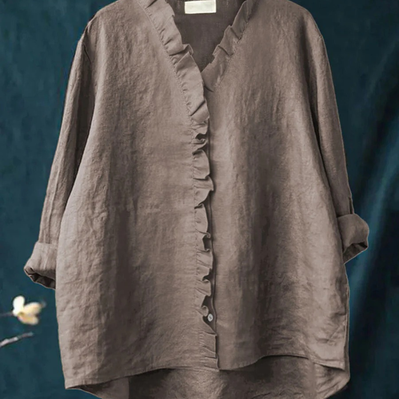 Elin™ - Linneblus med Volanger för Dam