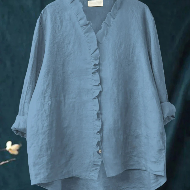 Elin™ - Linneblus med Volanger för Dam