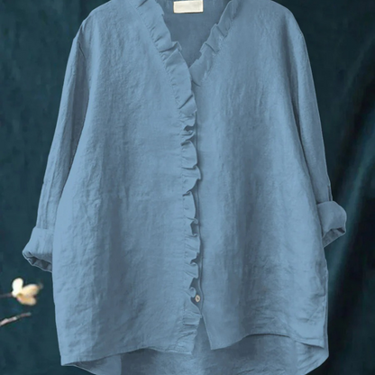 Elin™ - Linneblus med Volanger för Dam