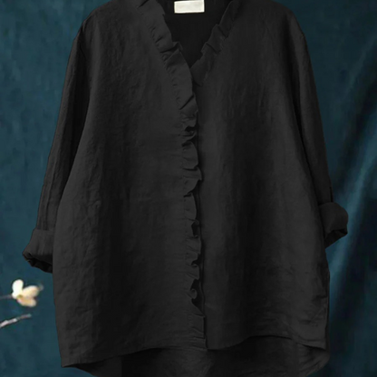 Elin™ - Linneblus med Volanger för Dam