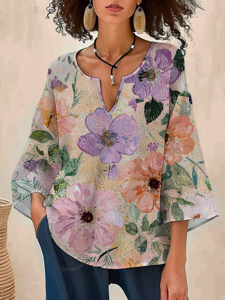 Wella™ – Blommig V-ringad Topp för Dam