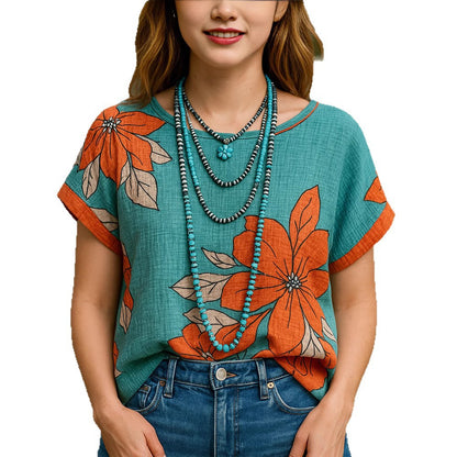 Lisa™ – Lös Tryckt Linne Topp för Dam