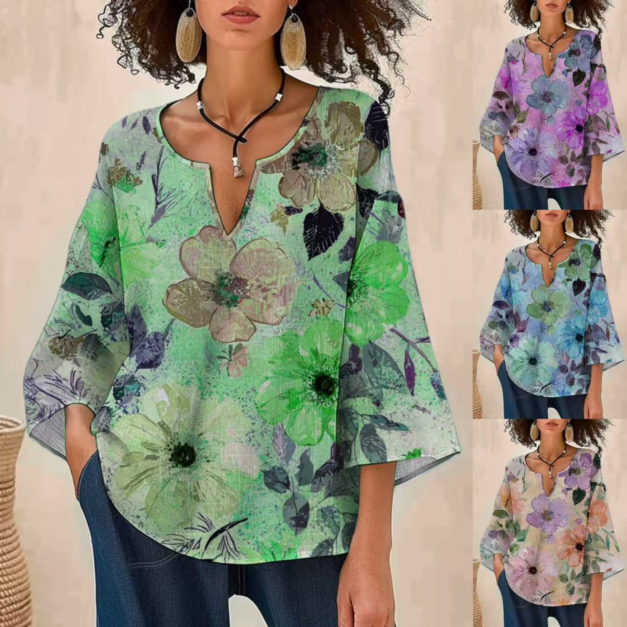 Wella™ – Blommig V-ringad Topp för Dam