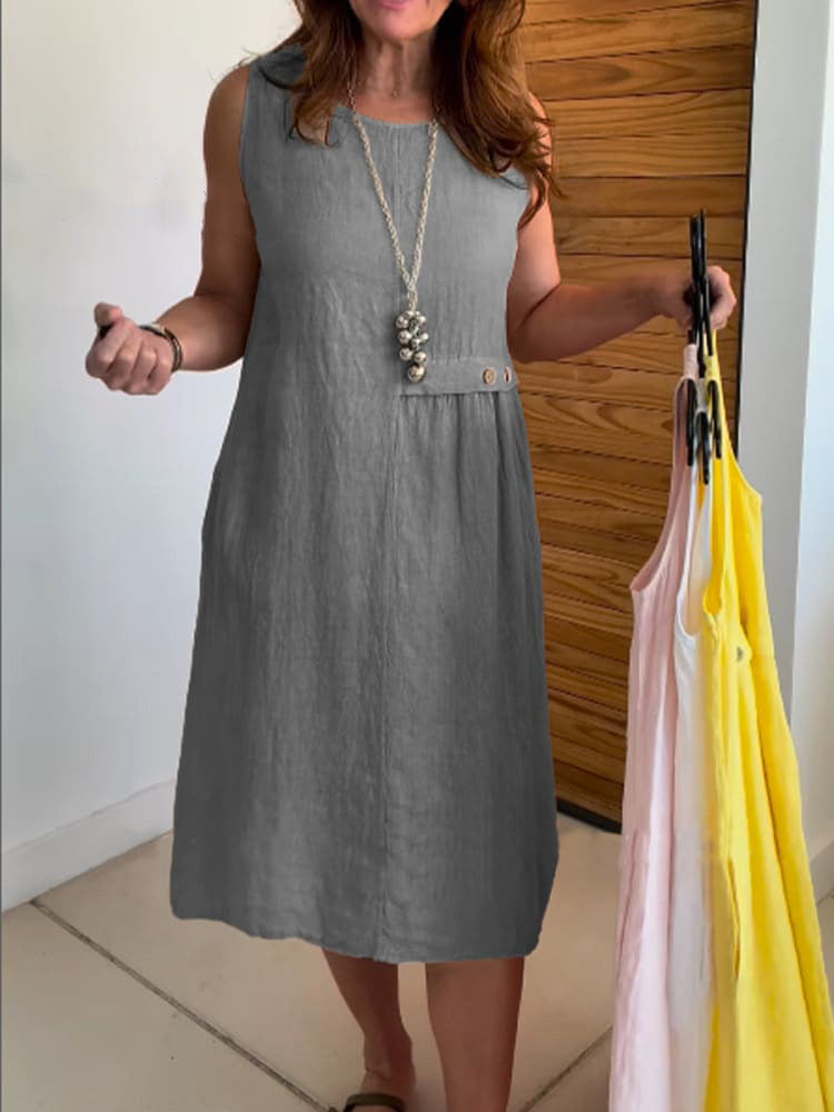 Klara™ – Ärmfri Bomulls Klänning för Kvinnor