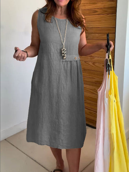 Klara™ – Ärmfri Bomulls Klänning för Kvinnor