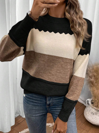 Leona™ - Randig Stickad Tröja