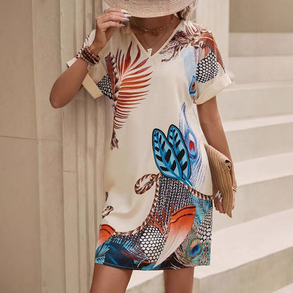 Julia™ – Mönstrad V-ringad Klänning för Dam