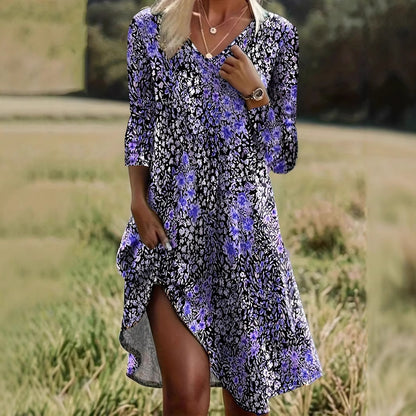 Kristina™ – Blommig V-ringad Klänning för Dam