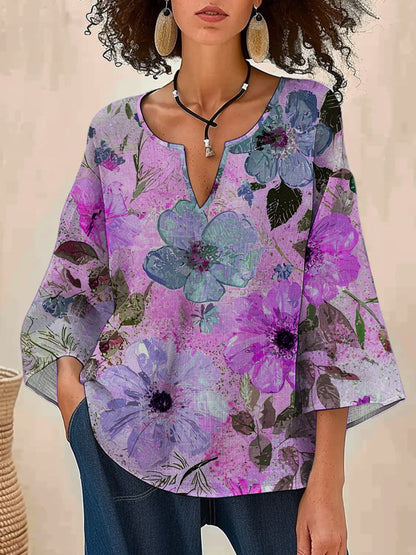 Wella™ – Blommig V-ringad Topp för Dam