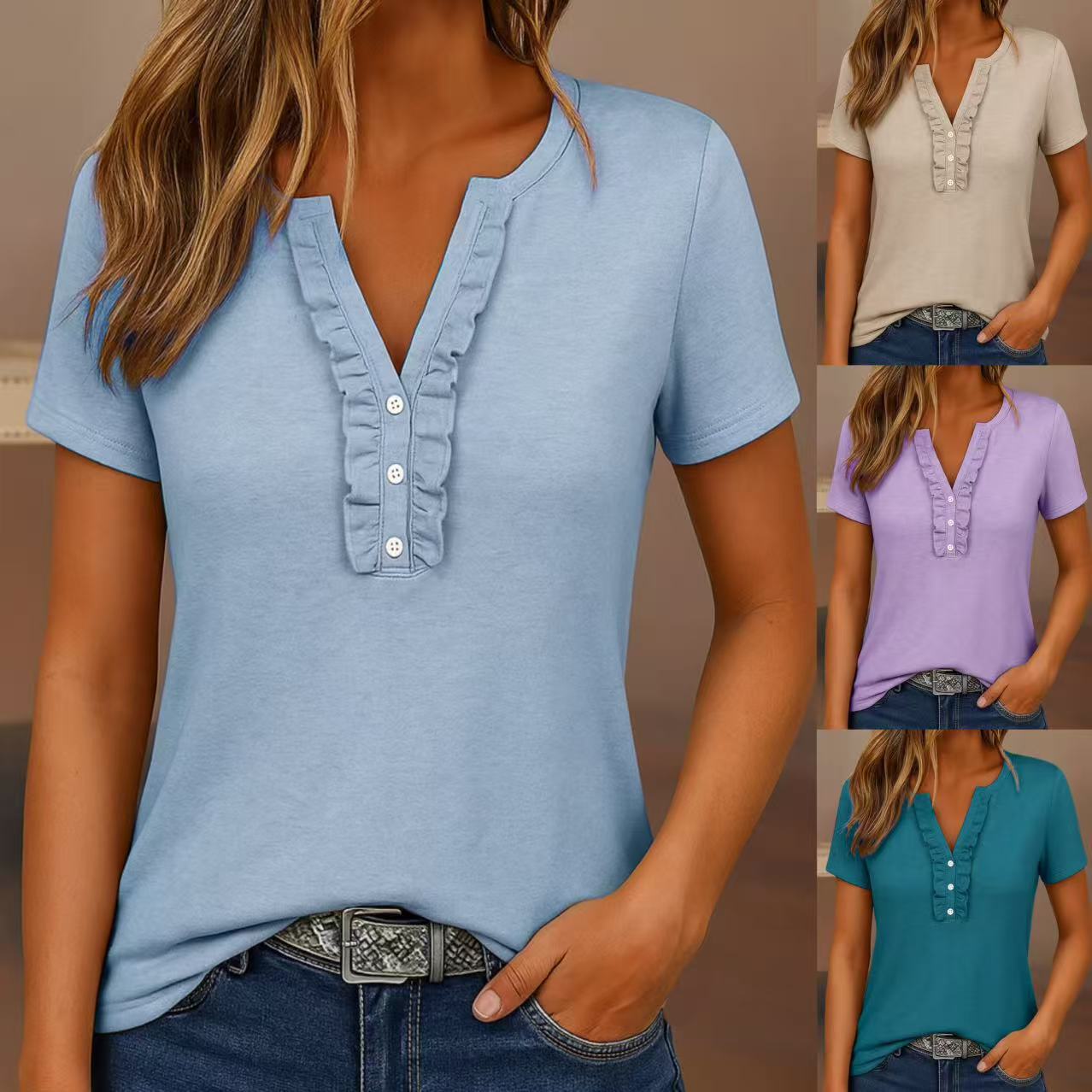 Selma™ – Casual V-ringad T-shirt för Kvinnor