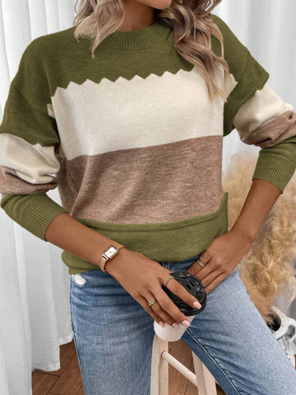 Leona™ - Randig Stickad Tröja