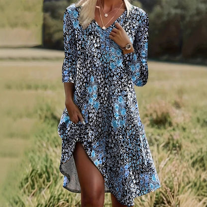 Kristina™ – Blommig V-ringad Klänning för Dam