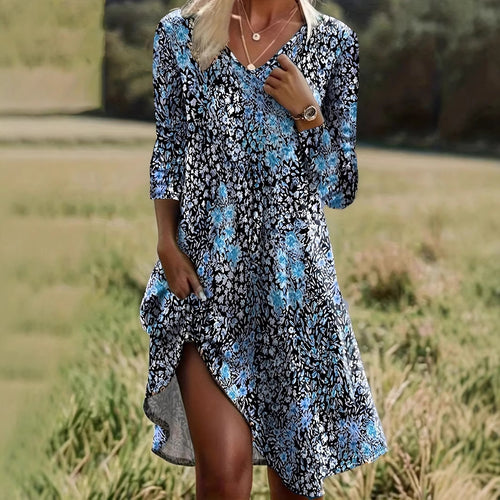 Kristina™ – Blommig V-ringad Klänning för Dam
