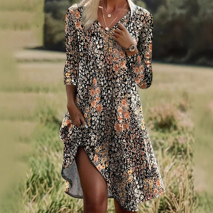 Kristina™ – Blommig V-ringad Klänning för Dam
