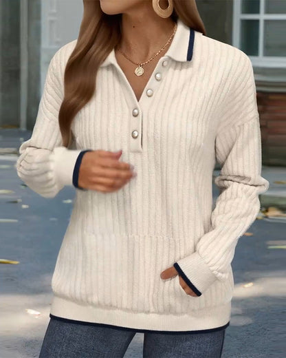 Natalia™ - Halvknapp Avslappnad Tröja