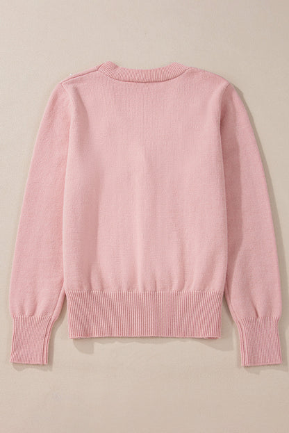 Pink™ – Stickad Kofta med Pärlknappar