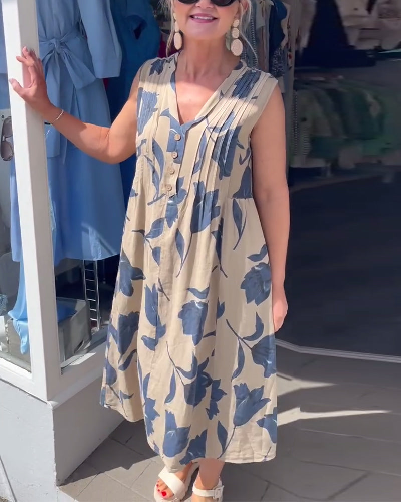 Emma™ – Kvinnors Blommig Ärmös Klänning