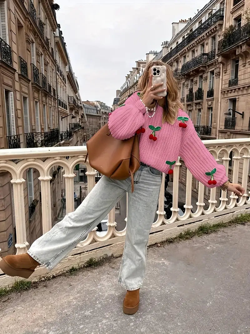 Körsbärsmönstrad Tröja | Tillsammans mot Bröstcancer