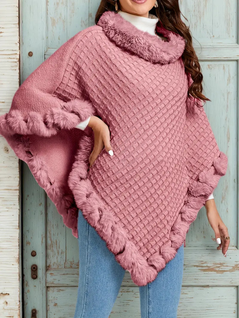 Pälskrage Våfflad Poncho | Tillsammans mot Bröstcancer