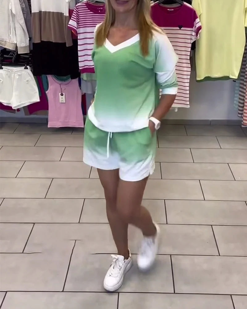 Grace™ – Set med V-ringad Långärmad Topp och Shorts