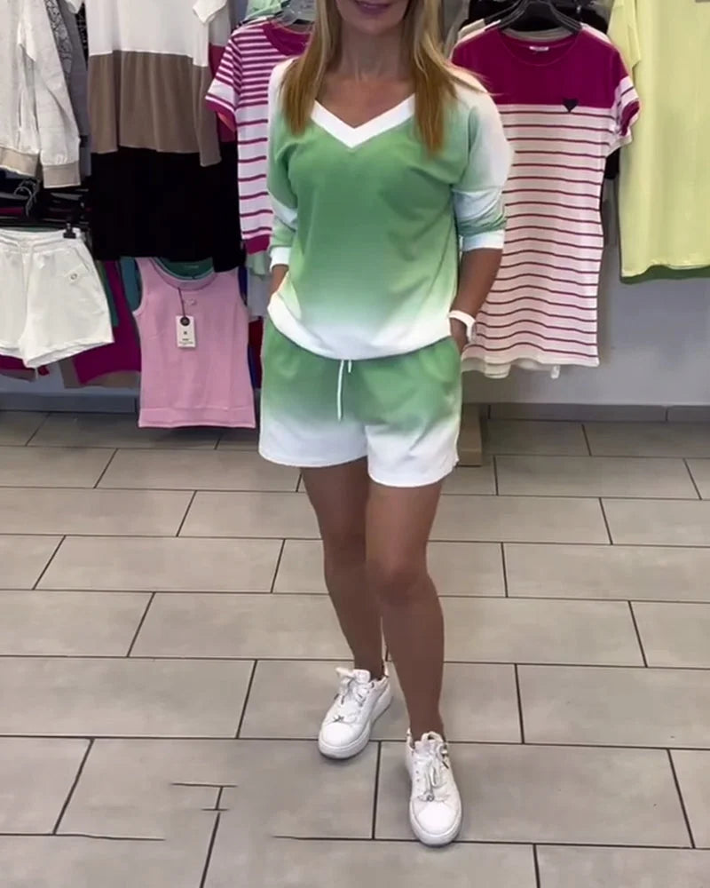 Grace™ – Set med V-ringad Långärmad Topp och Shorts