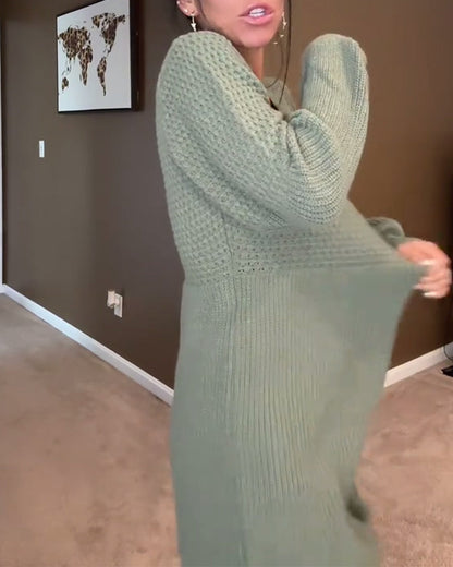 Emma™ - V-ringad Stickad Klänning