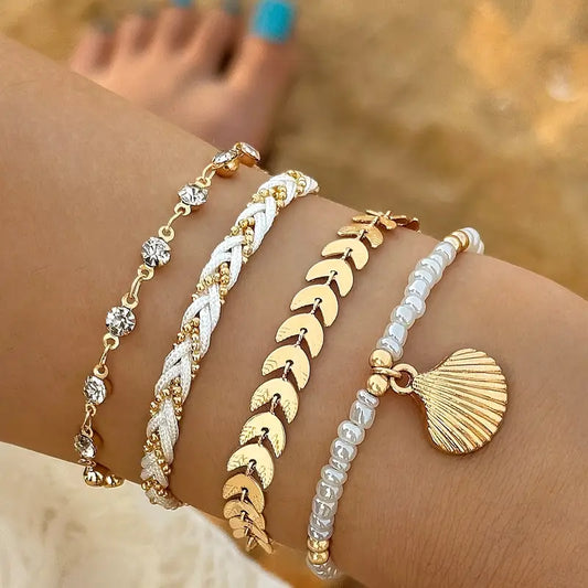 4-delade Puka Snäckskal Armband | Tillsammans mot Bröstcancer