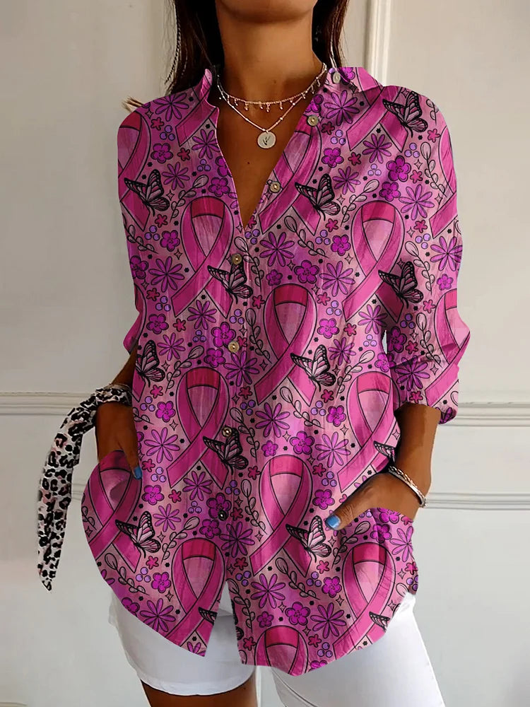 Mönstrad Långärmad Skjorta | Tillsammans mot Bröstcancer