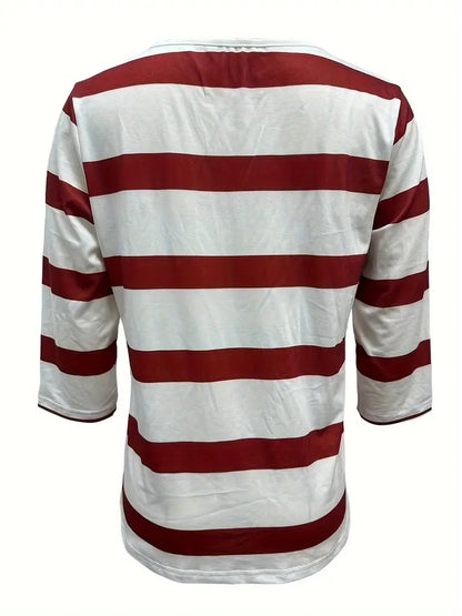 Lovisa™– Randig T-shirt med V-ringning för Dam