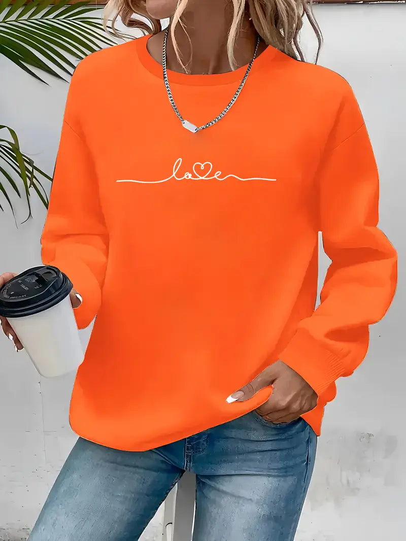 Casual Kärlekstryckt Sweatshirt | Tillsammans mot Bröstcancer