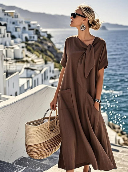 Zhia™ - Luftig Linnéklänning med Fickor